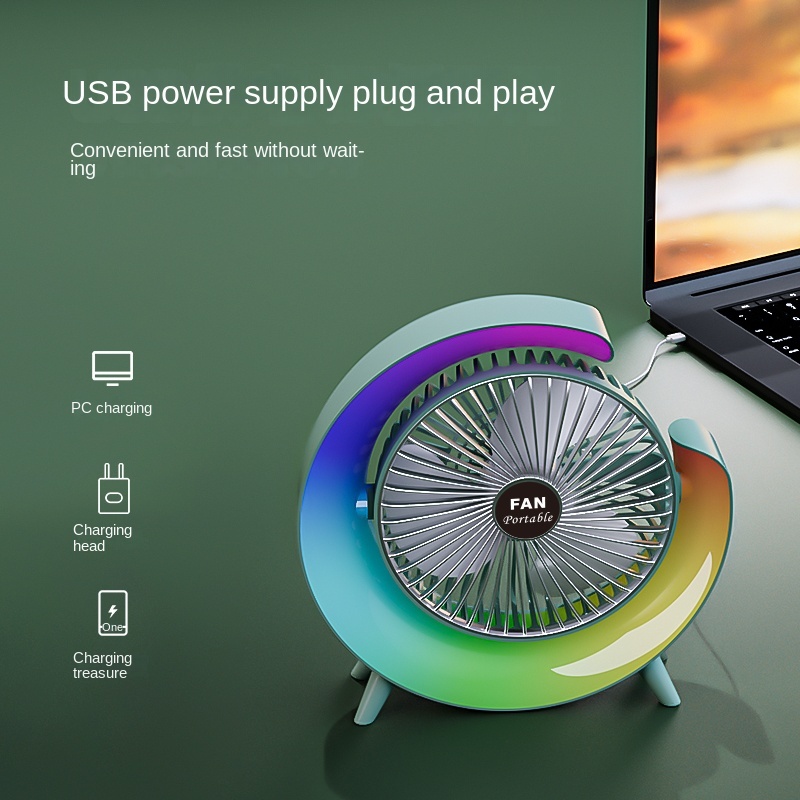 7 Renkli Led Masaüstü Vantilatör Ev Yurt Ofis Hava Sirkülasyonu Elektrikli Taşınabilir Fan